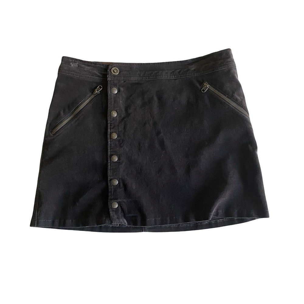 KÜHL Charcoal Corduroy Mini Skirt Zip Pocket Snap Front Women's 8